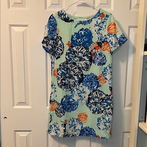 J Crew Blue‎ Orange Floral Print Mint Green Shift Dress Short Sleeve Size 6